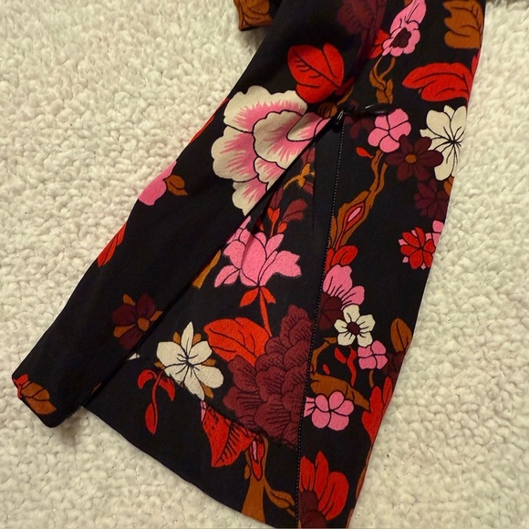 A.L.C. Marcel Floral Print Dress Black Red Silk Midi High Neck Long Sleeves - Picture 12 of 15
